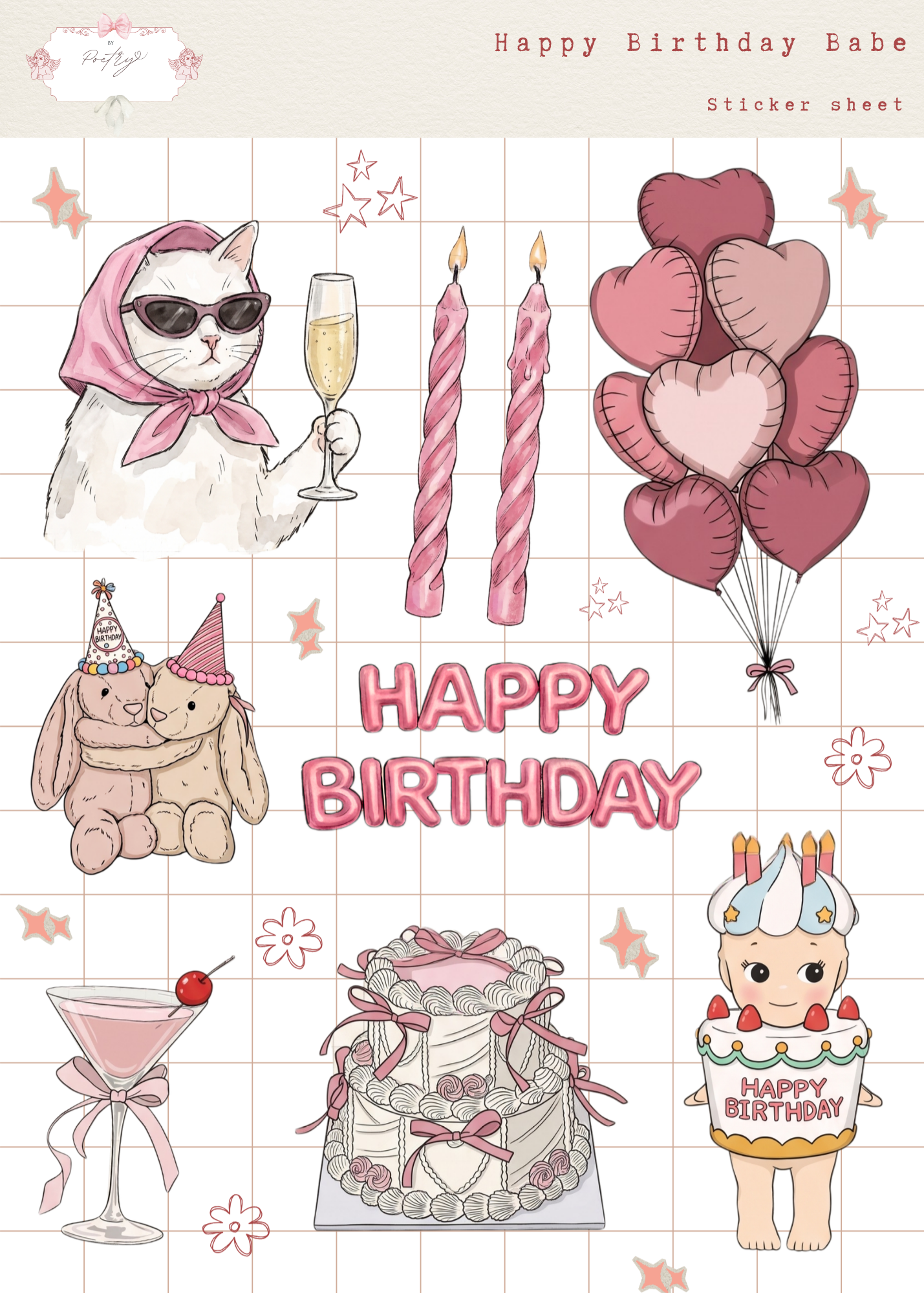 Happy Birthday Babe Sticker Sheet