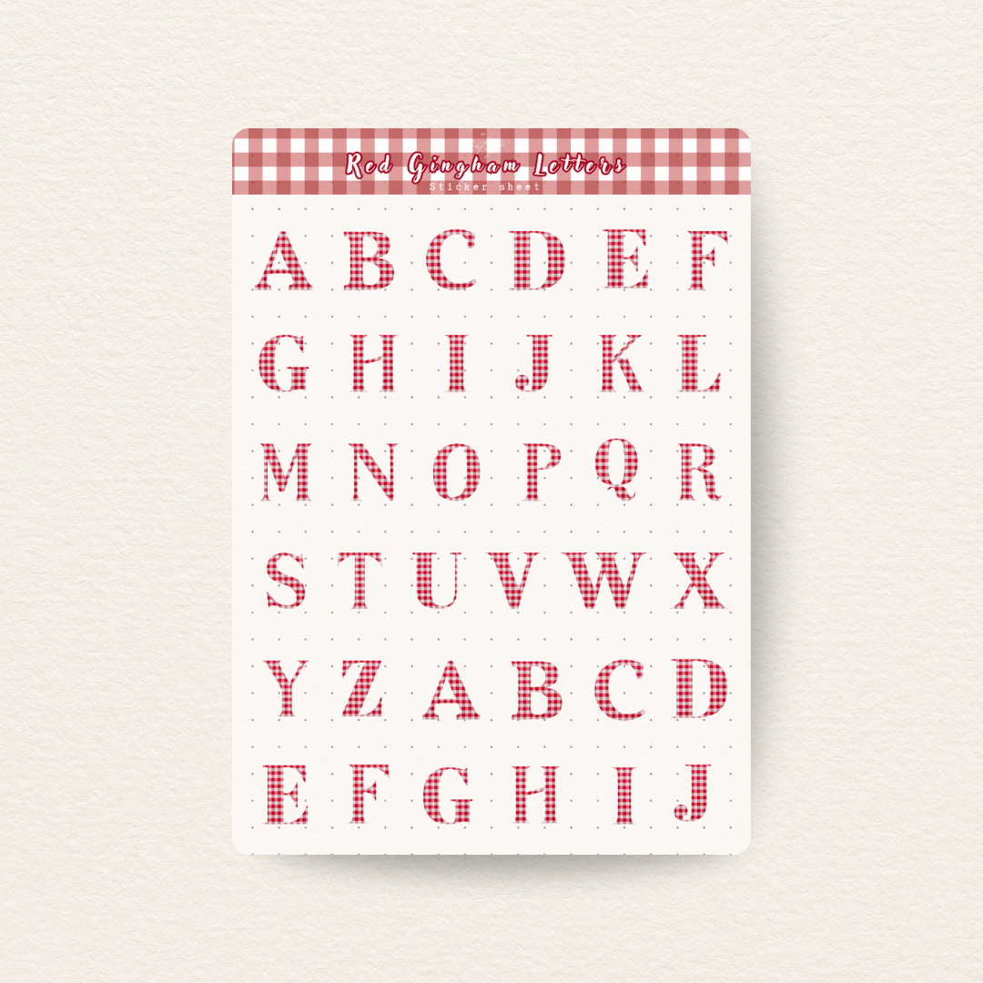 Red Gingham Letter Sticker Sheet