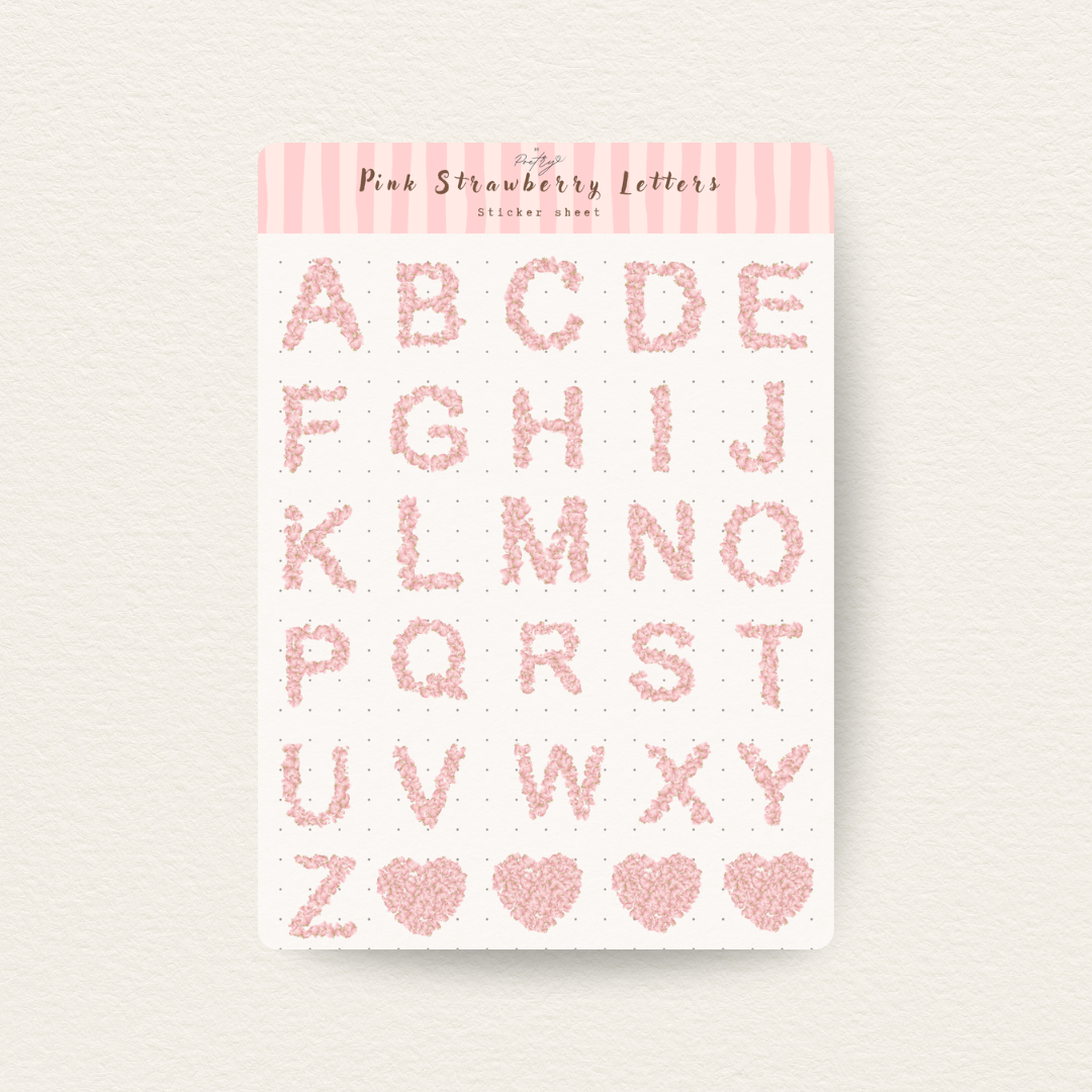 Pink Strawberry Letters Sticker Sheet