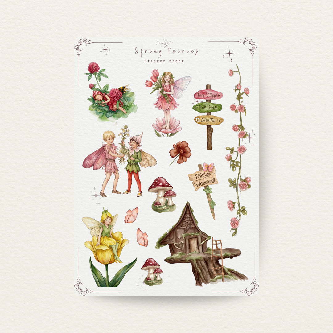 Sticker sheet with fairy-themed illustrations on a white background