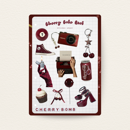 Decorative metal sign with cherry-themed illustrations and text on a white background