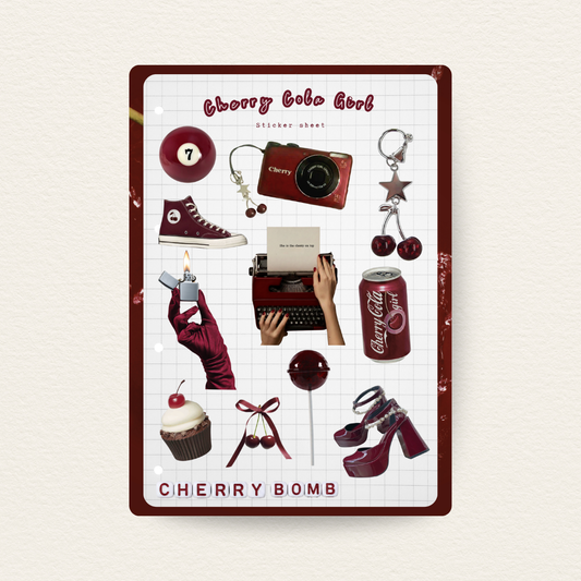 Decorative metal sign with cherry-themed illustrations and text on a white background