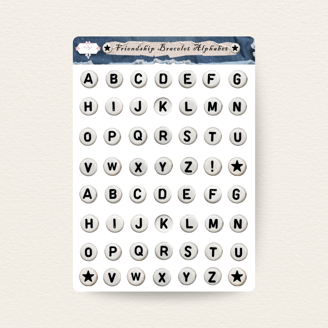 Friendship Bracelet Alphabet Sticker Sheet