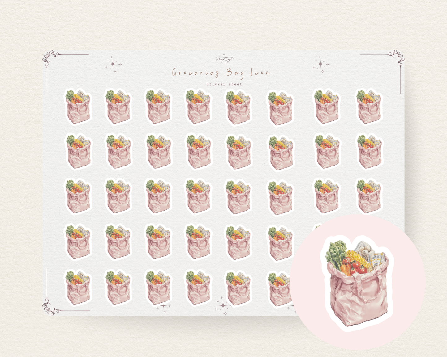 Groceries Bag Doodle Icon Stickers - Planner & Journal