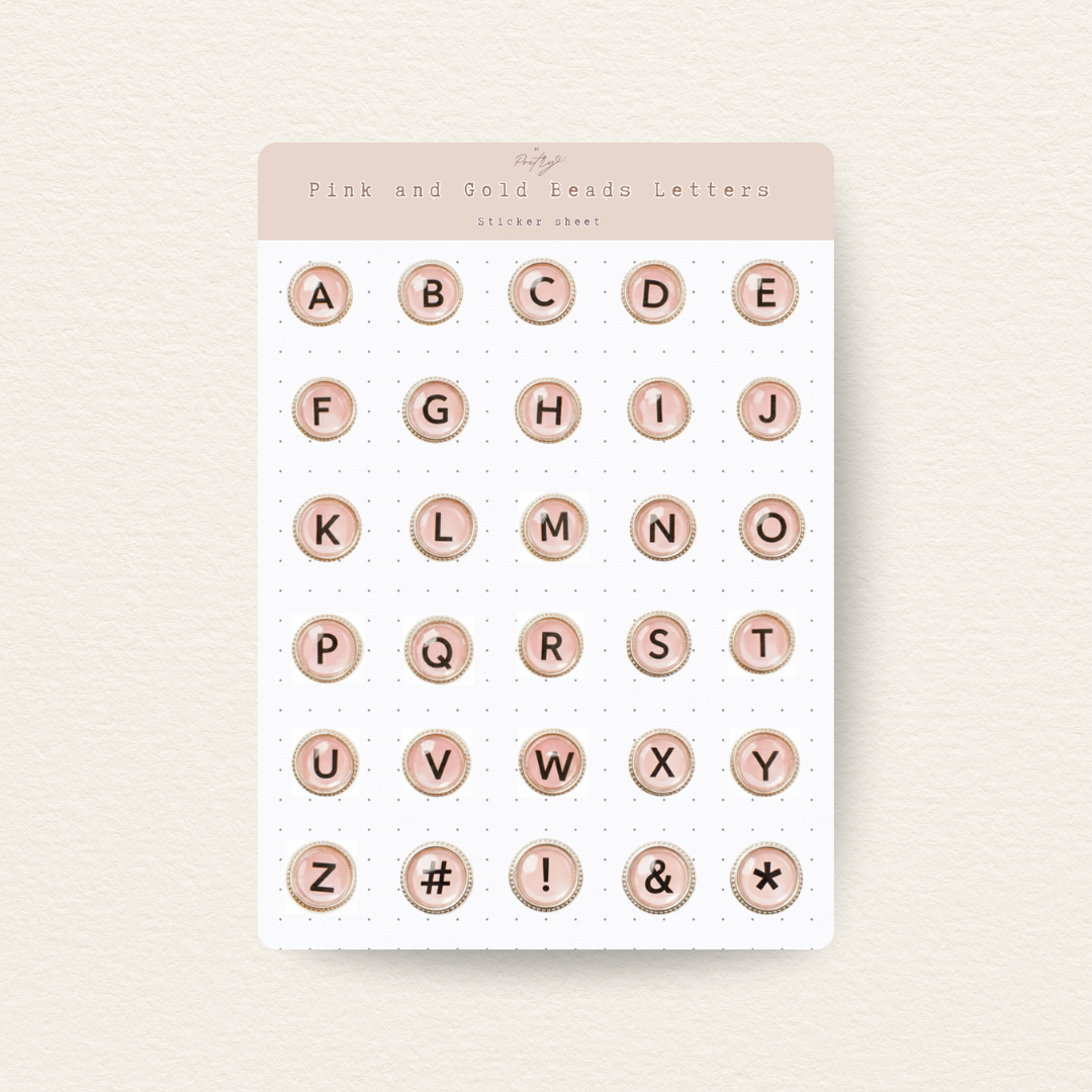 Pink and Gold Beads Letters Sticker Sheet