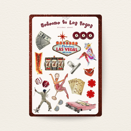 Sticker sheet with Las Vegas-themed designs on a white background